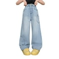 thumbnail image 1 of Girls Pants,Stylish Girls Cargo Jeggings Autumn Fashion Loose Fit Wide Leg Denim Pants Casual,Girls Jeans,02 Blue,11-12 Years, 1 of 9