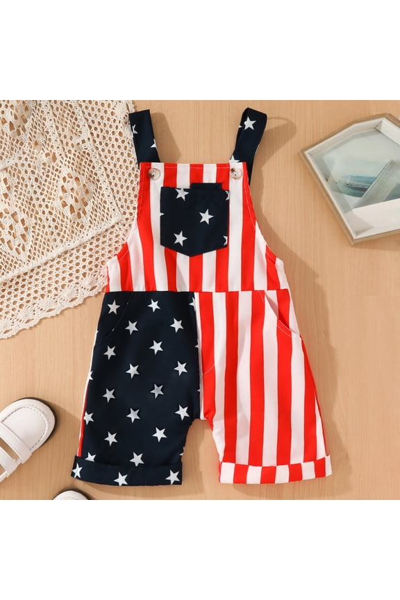 Girls Pants Toddler Patriotic Star Romper Sleeveless Denim Overalls Adjustable Straps Blue 2-3 Years