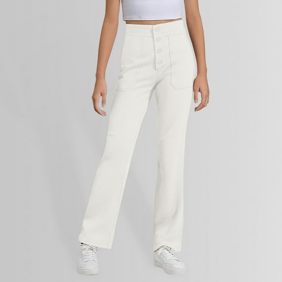 Girls Pants Tween Girls Straight Pants School Unifor M Stretchy Leggings Size 5 14 Years White 9-10 Years