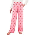 thumbnail image 1 of Girls Pants Valentine's Day Heart Graphic Wide Leg Trousers Loungewear Elatic Waisted Causal Pant with Pockets Size 4-16, 1 of 6