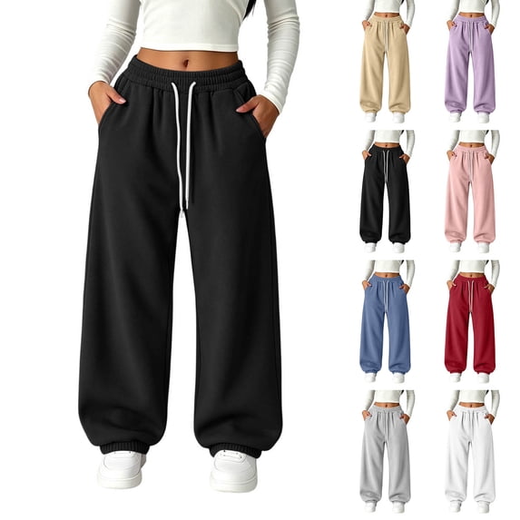 Girls Pants Wide Leg Sweatpants Kids Baggy Casual Elastic Waist Solid Color Track Sweat Pants with Pockets Streetwear for School Sports Hiking