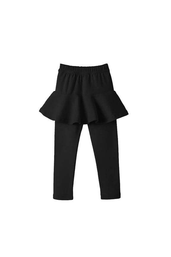 Girls Pantskirt Solid Color Ruffle Tutu Lightweight Basic Stretchy Pants Ballet Dance Tight Soft Knit Stocking Black 3-4 Years