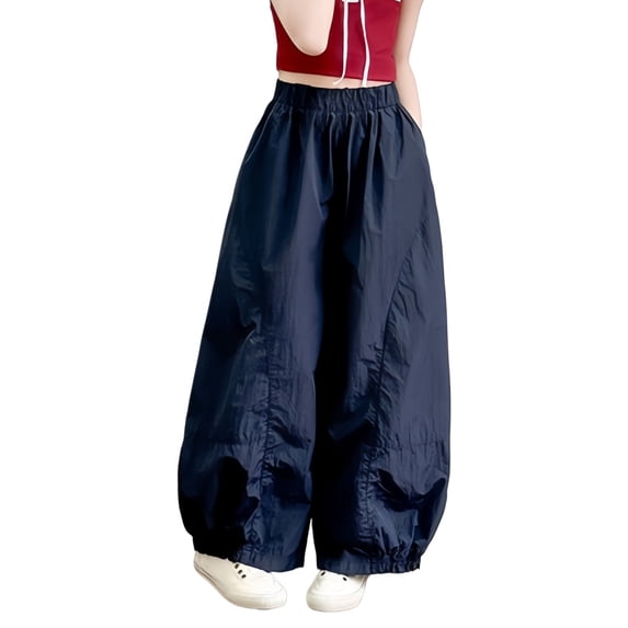 Girls Parachute Pants Loose Wide Leg Waterproof Causal Hiking Pants for Girls Pockets Lightweight Running Joggers with Cuffs