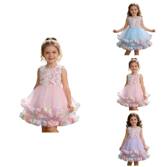 Girls Party Dress with 3D Floral Appliques and Ruffle Butterfly Embroidery, Tulle Tutu Gown for Toddlers and Kids â for Baptism, Wedding, Bridesmaid, or Birthday Celebrations