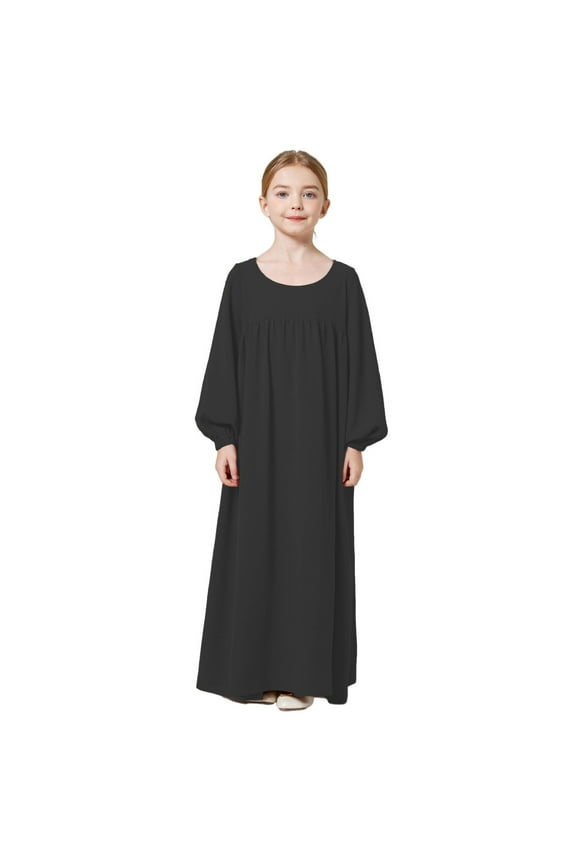 Girls Party Dress Adorable Muslim Abaya Long Sleeve Slim Fit Prayer Robe Dresses Kids Casual Sundress 3-4 Years