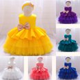 thumbnail image 1 of Girls' Party Dress Flower Wedding Dress Elegant Formal Dress Toddler Girls Net Yarn Embroidery Rhinestone Bowknot Birthday Party Gown Long Dresses Headband Suit 6-12 Months, 1 of 8