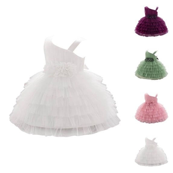 Girls Party Dress Layered Ruffle Cake Tutu Gown, Baby Toddler Kids Formal Holiday Outfit, Tiered Ruffled Skirt for 6 Months to 3 Years Birthday Celebration Attire