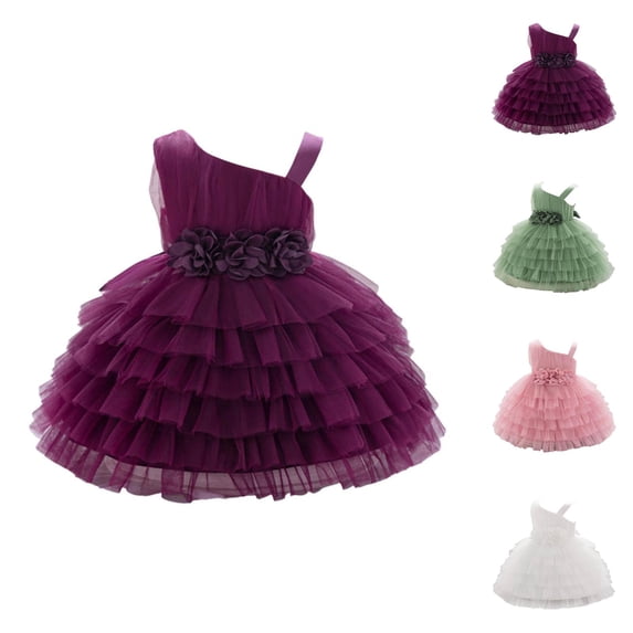 Girls Party Dress Layered Ruffle Cake Tutu Gown, Baby Toddler Kids Formal Holiday Outfit, Tiered Ruffled Skirt for 6 Months to 3 Years Birthday Celebration Attire