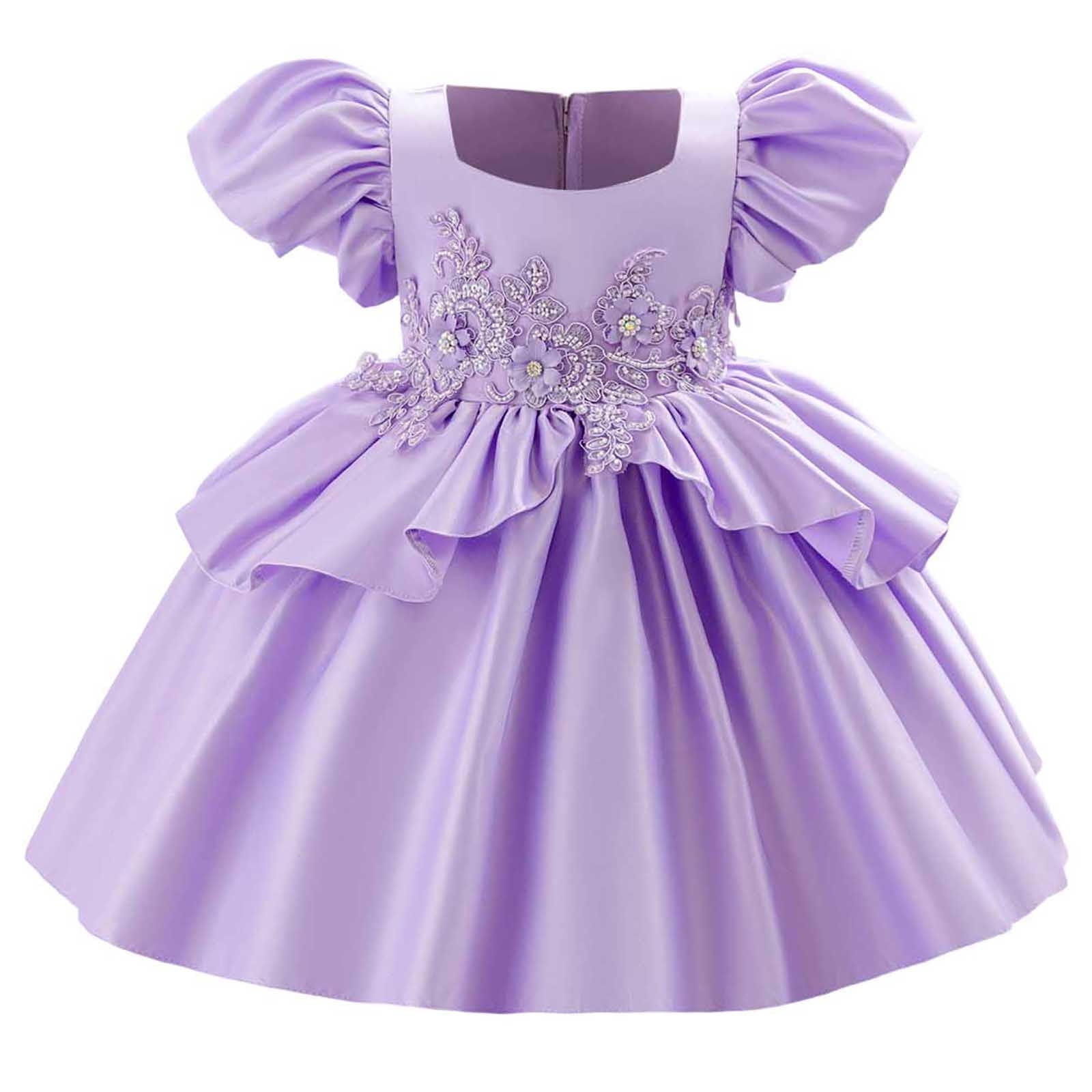 purple festival dresses vokkrv Girls Party Dress Vintage Sleeveless Satin Festival Pageant Frocks Kids Wedding Flower Girl Bridesmaid Dresses Purple 4-5 Years, Girl's