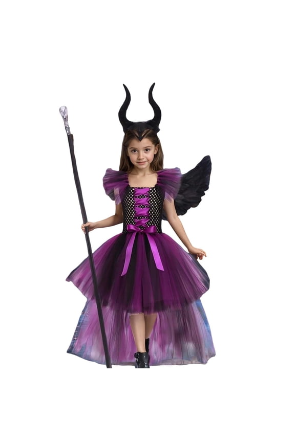 Girls Party Tutu Dress Gothic Gown Cosplay Elegant Lace Up Dress With Flared For Party Witch Attire Princess Dresses 2-3 Years