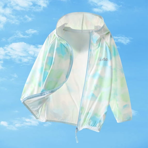 Girls Pastel Camo Hooded Sun Protection Jacket Lightweight Quick Dry Cooling Sun Coat for outdoor Wear Beach Cover Up Light Blue B 15-16 Years