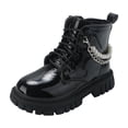 thumbnail image 1 of Girls Patent Leather Combat Boots Pearl Chain Decor Side Ankle Boots for Daily and Party Occasions, 1 of 9