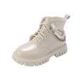 thumbnail image 1 of Girls Patent Leather Combat Boots Pearl Chain Decor Side Ankle Boots for Daily and Party Occasions, 1 of 8