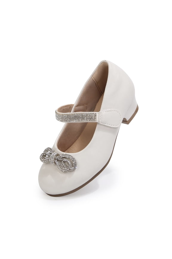 Little Girls' Shoes Slip-Resistant Mary Janes, 1IN Low Heel, Kitten Heel, Closed Toe White, 12 Little Kid