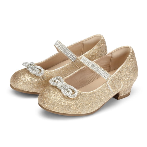 Bocca Little Girls' Shoes Slip-Resistant Mary Janes, 1IN Low Heel, Kitten Heel, Closed Toe Gold, 11 Little Kid