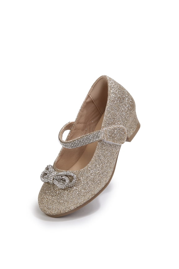 Girls’ Patent Leather Dress Shoes with Sparkly Bow, Mary Jane Strap Party Ballet Flats for Weddings, Holidays, School Events