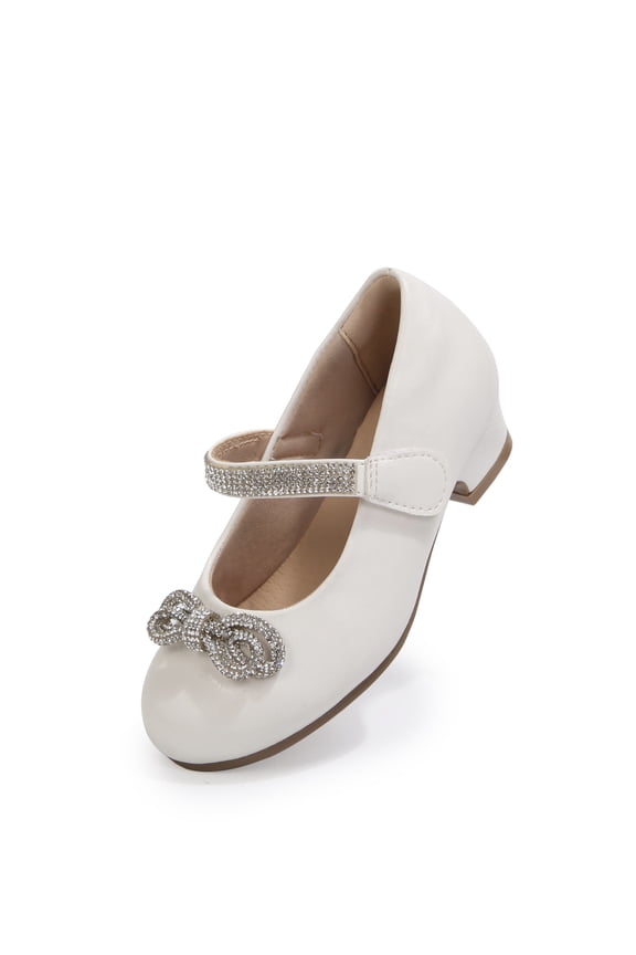 Girls’ Patent Leather Dress Shoes with Sparkly Bow, Mary Jane Strap Party Ballet Flats for Weddings, Holidays, School Events