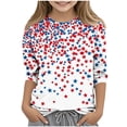 thumbnail image 1 of Girls Patriotic 4th of July Long Sleeve Shirt American Flag Star Print Top Kids Independence Day Tee White,Size 11-12 T, 1 of 5