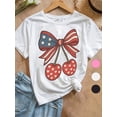 thumbnail image 1 of Girls' Patriotic Cherry Coquette Bow Graphic Tee - Red Heart & Star Design, Loose Fit Cotton T-Shirt for Spring/Summer Outdoor Fun & Festivals, Festive Outfit, Casual Style, Medium Stretch Fa, 1 of 8
