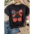 thumbnail image 1 of Girls' Patriotic Cherry Coquette Bow Graphic Tee - Red Heart & Star Design, Loose Fit Cotton T-Shirt for Spring/Summer Outdoor Fun & Festivals, Festive Outfit, Casual Style, Medium Stretch Fa, 1 of 7