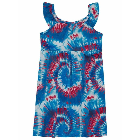 Girls Patriotic Red White & Blue Tie Dye Sundress Sunburst USA Dress XL Plus