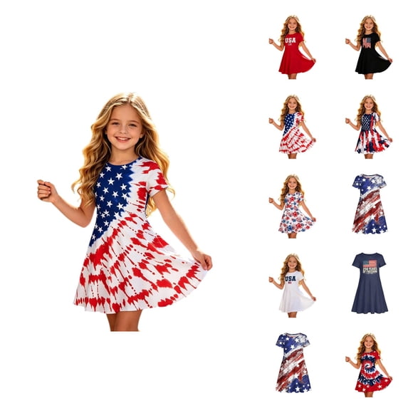 Girls Patriotic Short Sleeve Dress With Round Neck For Celebration And Daily Wear Stylish Girls Dress Suitable For Festival Day And Events