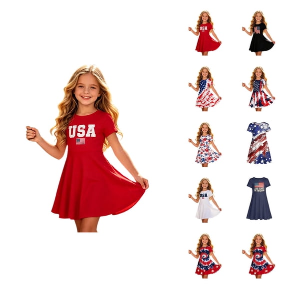 Girls Patriotic Short Sleeve Dress With Round Neck For Celebration And Daily Wear Stylish Girls Dress Suitable For Festival Day And Events