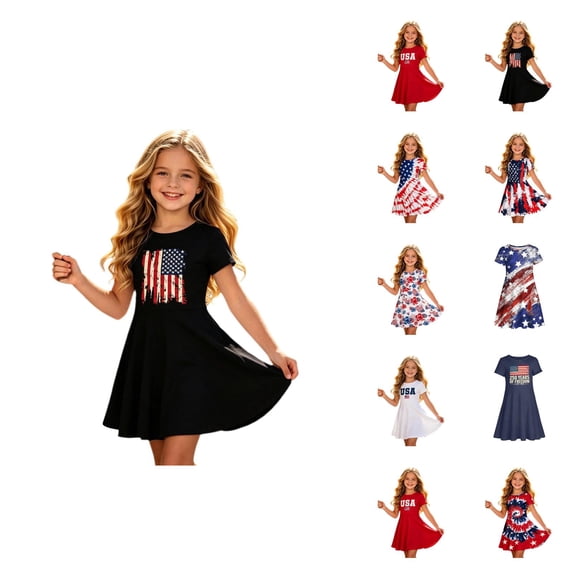 Girls Patriotic Short Sleeve Dress With Round Neck For Celebration And Daily Wear Stylish Girls Dress Suitable For Festival Day And Events