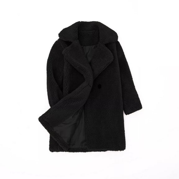 Girls Pea Coats, Toddler Baby Fleece Jackets, Kids Notched Lapel Neck Long Sleeve Thick Warm Winter Coat Outerwear Button Closure Dress Coat Black 3-4T