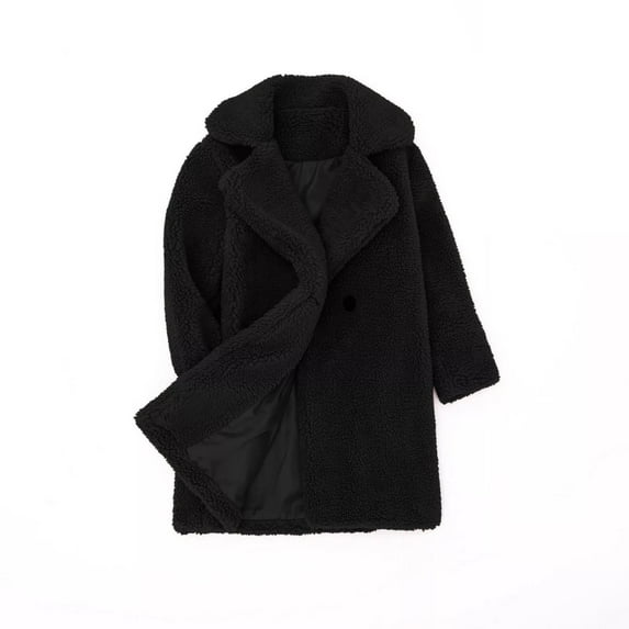 Girls Pea Coats, Toddler Baby Fleece Jackets, Kids Notched Lapel Neck Long Sleeve Thick Warm Winter Coat Outerwear Button Closure Dress Coat Black 3-4T