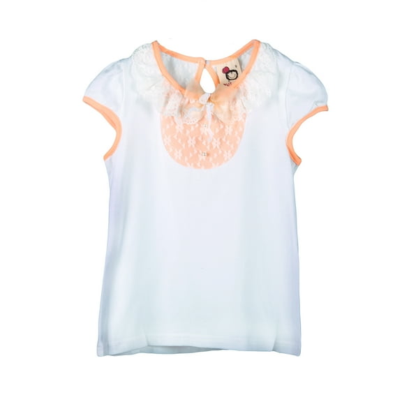 Girls' Peach Lace Accent Collar with Bow Top RH0281