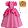 thumbnail image 1 of Girls Peach Princess Pink Dress Super Brothers Halloween Party Cosplay Costume, 1 of 6