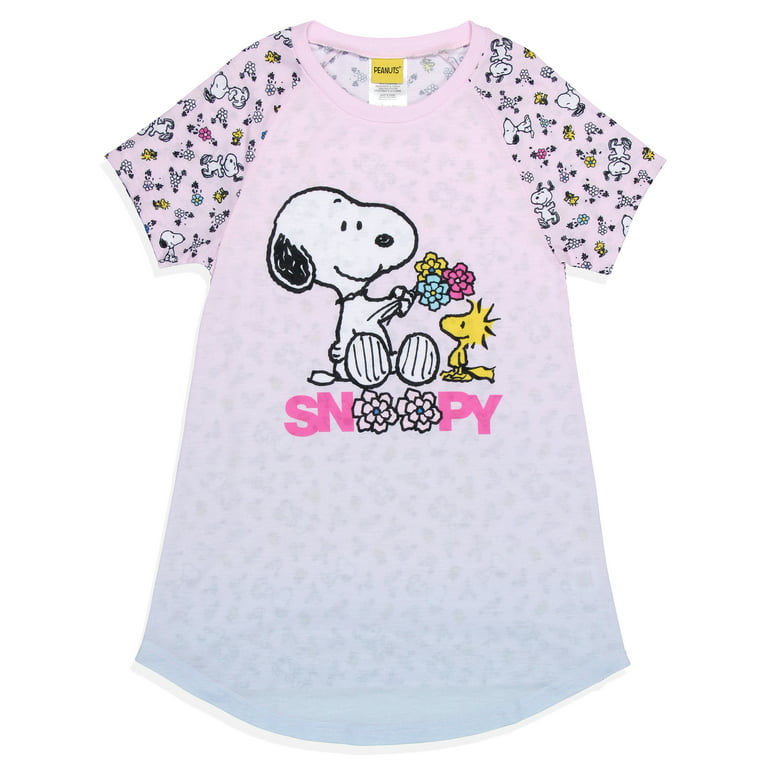 Girls\' Peanuts Snoopy Pajama (7/8) Shirt Flowers Friends Nightgown Woodstock