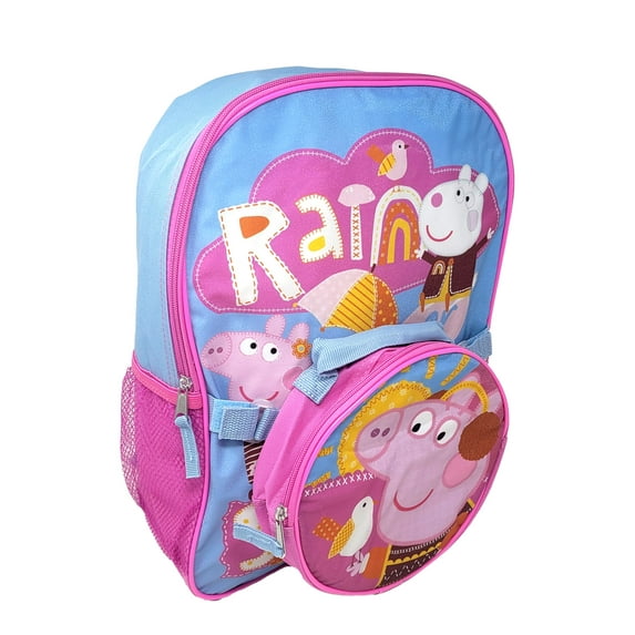 Girls Peppa Pig 16" Backpack Rain w/ Detachable Insulated Lunch Bag set