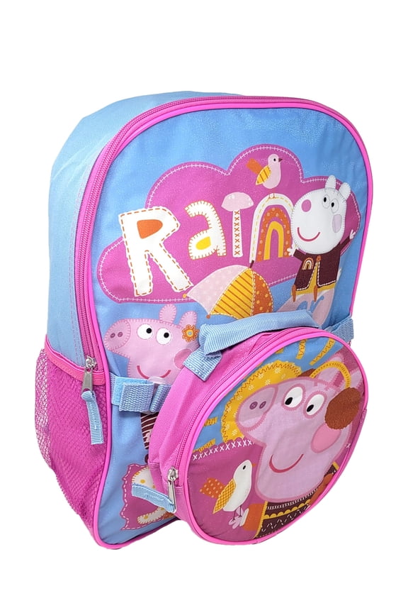 Girls Peppa Pig 16" Backpack Rain w/ Detachable Insulated Lunch Bag set
