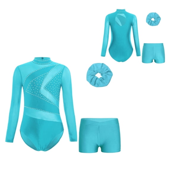 Girls Performance Costume Leotard With Shorts Sets For Gymnastics Figure Skating Competition Performance