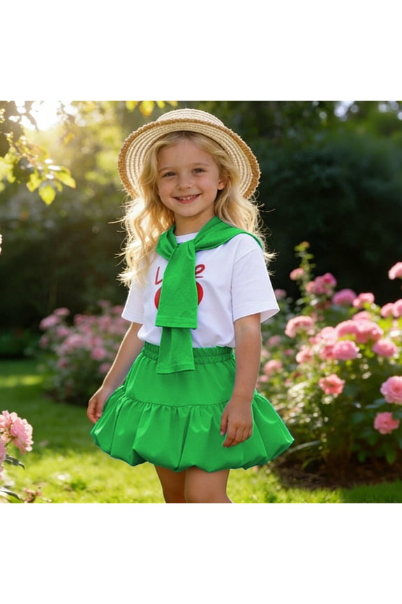 Girls Performance Dance Colorful Tutu Skirt And Top Outfit for School Play Cheerleading Recital Party 3 Piece Sets Green Size 3-4 Y