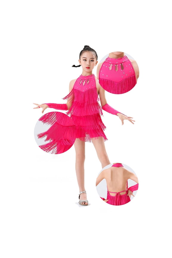 Girls Performance Latin Dance Jumpsuit Training Fringe Skirt Competition Outfit for Kids Stylish and Comfortable