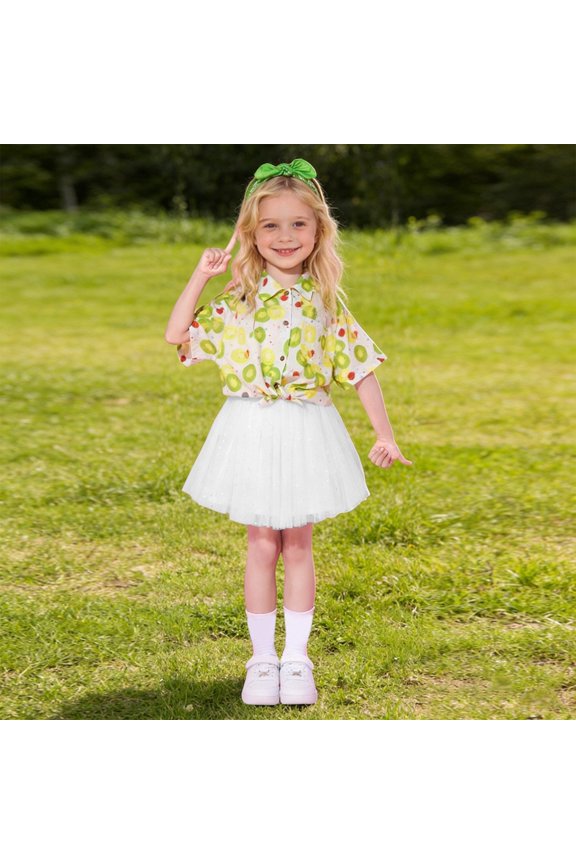 Girls Performance Outfit 4 Piece Short Sleeve Shirts and Skirts with Socks Dance Stage Shows School Cheerleading Team Party Wear Yellow Size 12-13 Y