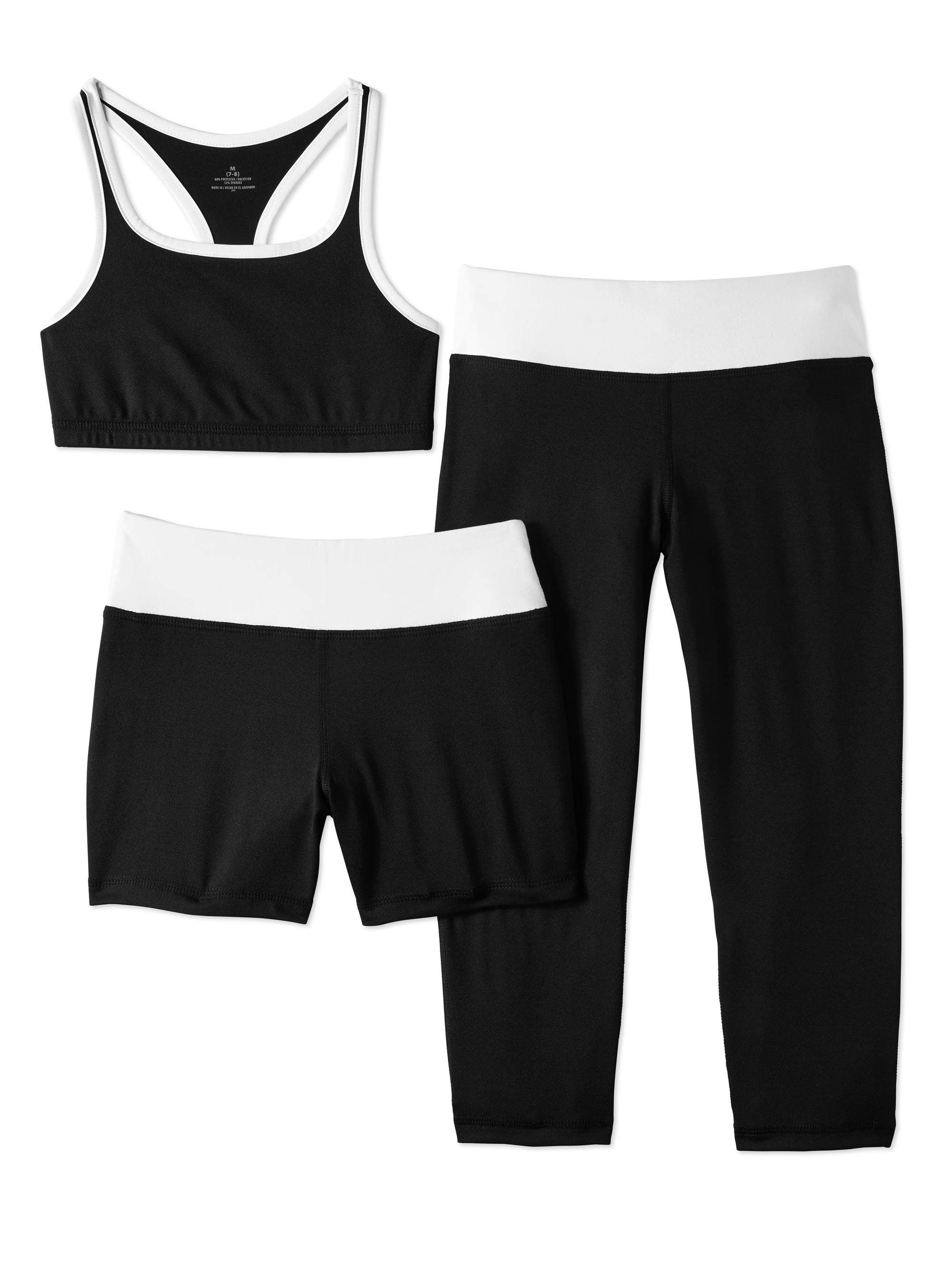 Girls? Performance Racerback Sports Bra, Bike Shorts and Active Capri Pants  - 3-Piece Set- EXCLUSIVE