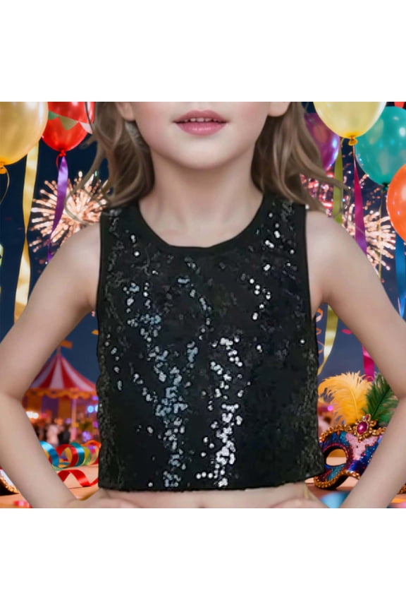 Girls Performance Sequin Stretch Tank Top for Holiday Choir Concert Stage Show and Party Wear