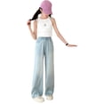 thumbnail image 1 of Girls Personality Fashion Pants Denim Elastic Wasit Wide Leg Denim Pants Casual Denim Pants with Pockets for Girls 5-6 Years, 1 of 9
