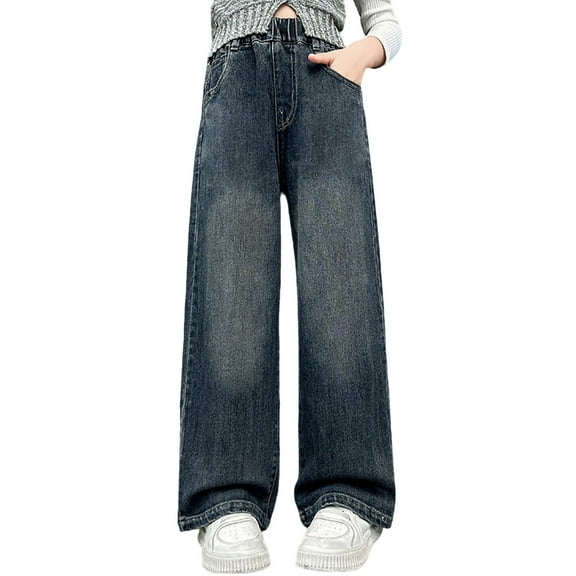 Girls Personality Fashion Pants Denim Elastic Wasit Wide Leg Pants for Teens Clean Girl Aesthetic Clothes