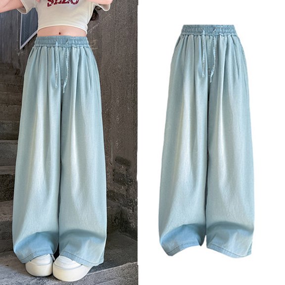 Girls Personality Fashion Pants Elastic High Waist Wide Leg Pants Trousers Teen Girl Clothes Clean Girl Clothes 11-12 Years Girls Fashion