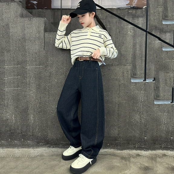 Girls Personality Fashion Pants Elastic High Waist Wide Leg Pants Trousers for Teens Girls Western Jeans