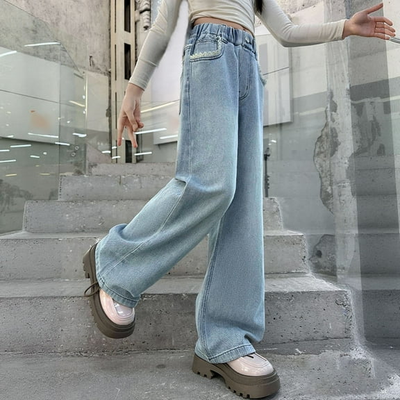 Girls Personality Fashion Pants Elastic High Waist Wide Leg Pants Trousers for Teens Summer Clothes for Girls 14-15 Years Girls Fashion