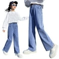 thumbnail image 1 of Girls Personality Fashion Pants Elastic Waist Wide Leg Denim Pants Teen Girl Clothes Clothes for Girls 5-6 Years Girls Fashion, 1 of 3