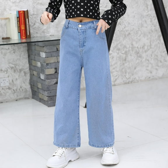 Girls Personality Fashion Pants Elastic Waist Wide Leg Jean Denim Pants Pants for Teen Girls Girls Baggy Jeans Size