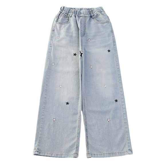 Girls' Jeans Elastic High Waist Wide Leg Jean Denim Pants Pants for Teen Girls Girls Western Jeans 12-15 Years Girls Fashion