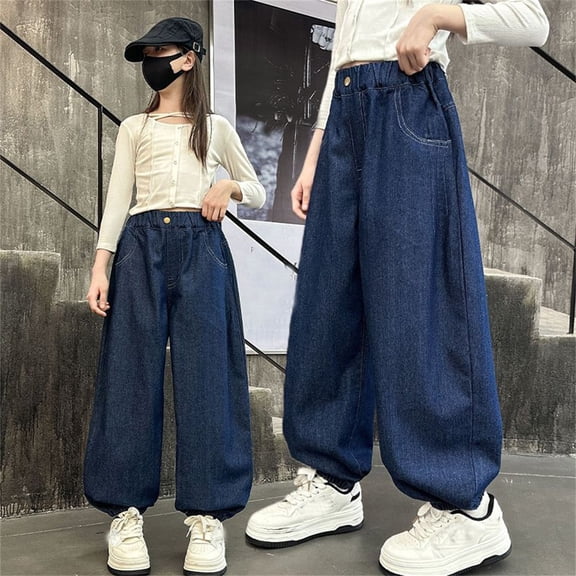 Girls Personality Fashion Pants Elastic Waist Wide Leg Pants Teen Girl Clothes Cute Pants